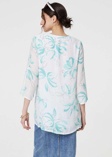 Izabel London Turquoise Floral Turn-Up Sleeve Longline Shirt