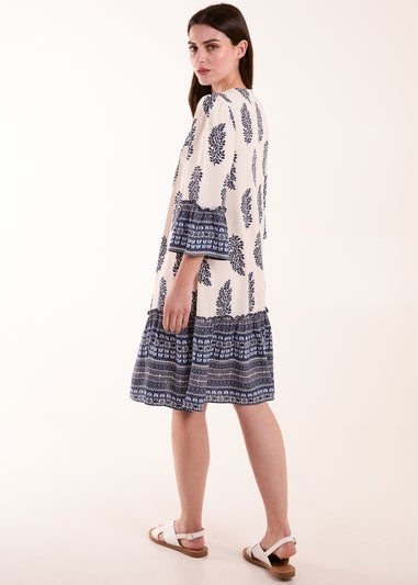 Blue Vanilla Blue Mix Print Smock Dress With Tassel