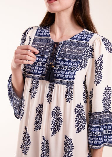 Blue Vanilla Blue Mix Print Smock Dress With Tassel