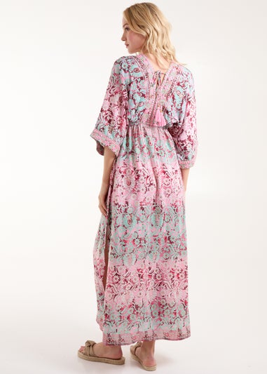 Blue Vanilla Pink Embellished Kimono Dress