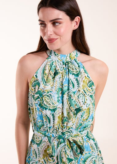 Blue Vanilla Green Halter Neck Paisley Maxi Dress