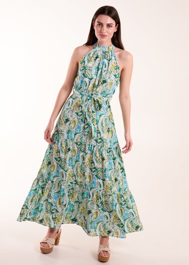 Blue Vanilla Green Halter Neck Paisley Maxi Dress