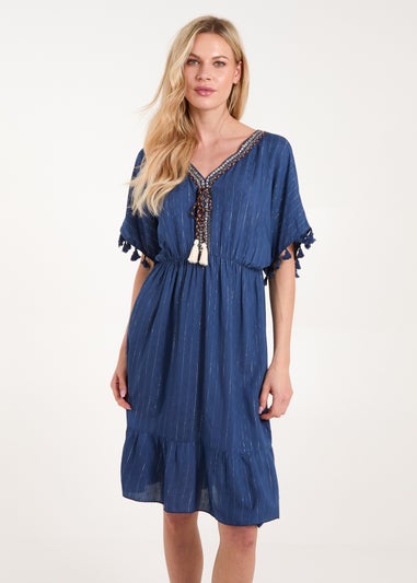 Blue Vanilla Navy Tassel Detail V Neck Dress