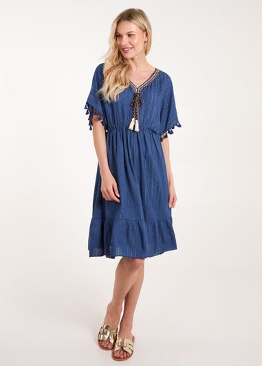 Blue Vanilla Navy Tassel Detail V Neck Dress