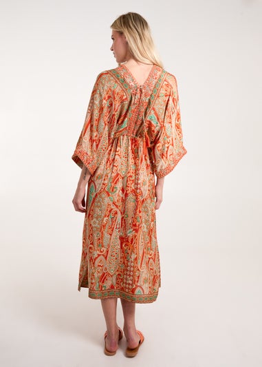 Blue Vanilla Orange Embellished Kimono Midi Dress