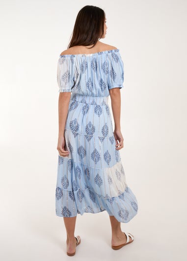 Blue Vanilla Blue Printed Bardot Tassel Midi Dress