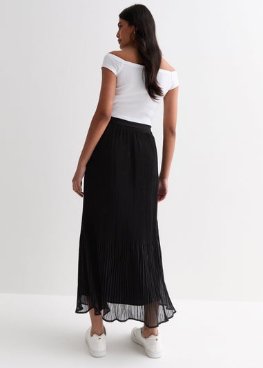 Gini London Black Pleated Belt Detail Midi Skirt