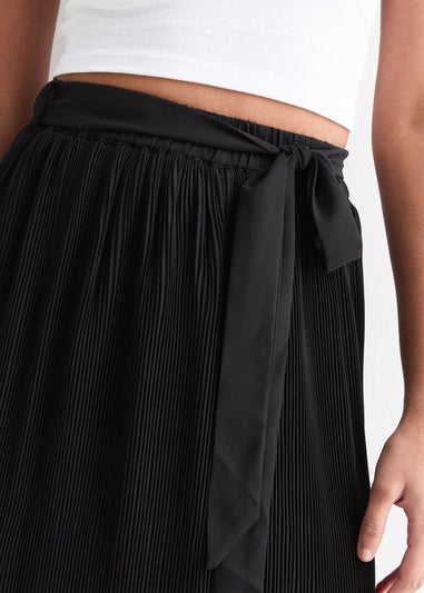 Gini London Black Pleated Belt Detail Midi Skirt