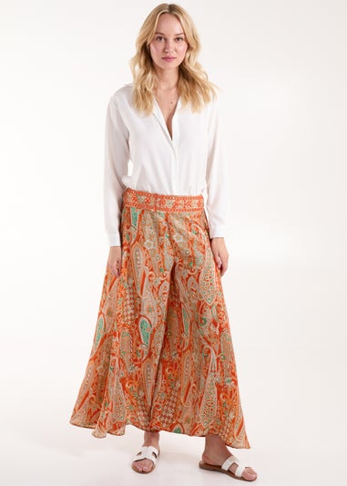 Blue Vanilla Orange Embellished Waist Wide Leg Trousers