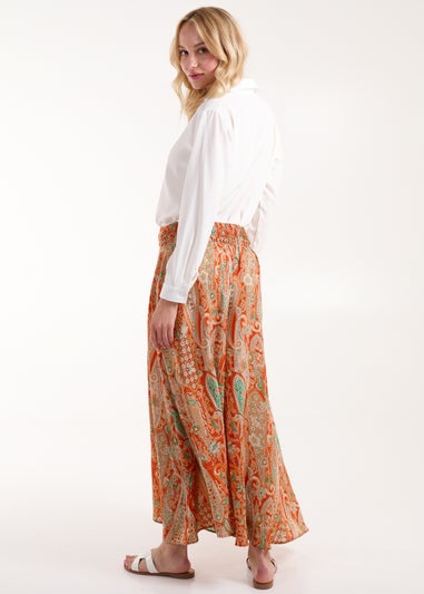 Blue Vanilla Orange Embellished Waist Wide Leg Trousers