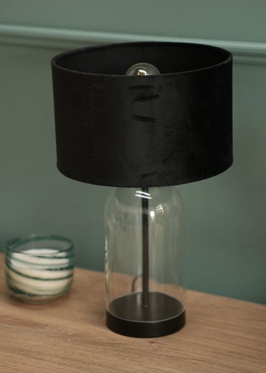 ValueLights Jessy Glass Table Lamp Black Velvet Shade (41cm x 25cm)