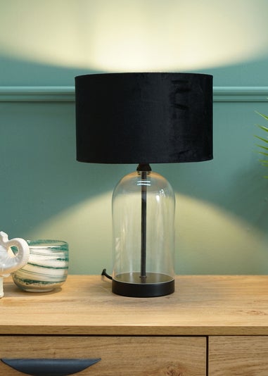 ValueLights Jessy Glass Table Lamp Black Velvet Shade (41cm x 25cm)