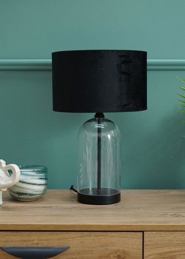 ValueLights Jessy Glass Table Lamp Black Velvet Shade (41cm x 25cm)