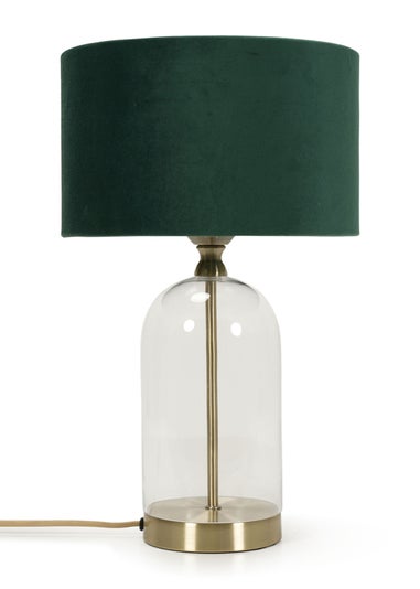 ValueLights Jessy Glass Table Lamp Forest Green Velvet Shade (41cm x 25cm)