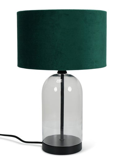 ValueLights Jessy Glass Table Lamp Green Velvet Shade (41cm x 25cm)