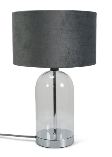 ValueLights Jessy Glass Table Lamp Grey Velvet Shade (41cm x 25cm)