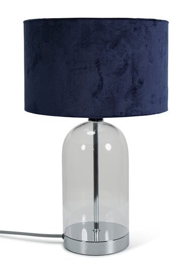 ValueLights Jessy Glass Table Lamp Navy Velvet Shade (41cm x 25cm)