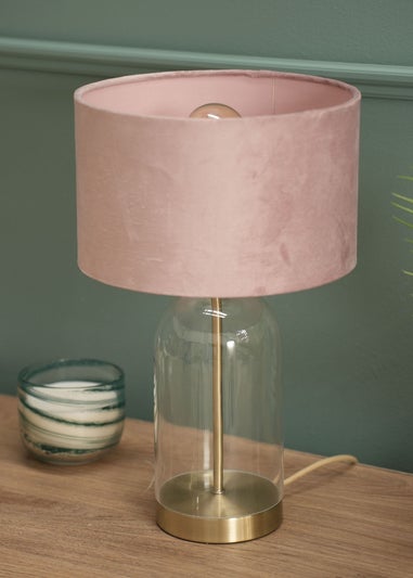 ValueLights Jessy Glass Table Lamp Blush Pink Shade (41cm x 25cm)