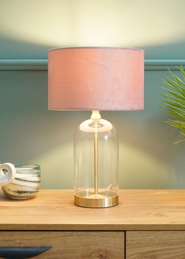 ValueLights Jessy Glass Table Lamp Blush Pink Shade (41cm x 25cm)