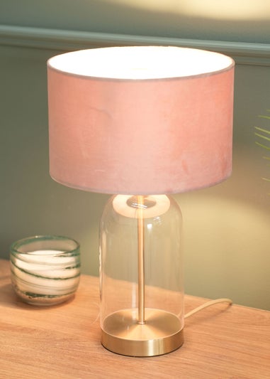 ValueLights Jessy Glass Table Lamp Blush Pink Shade (41cm x 25cm)