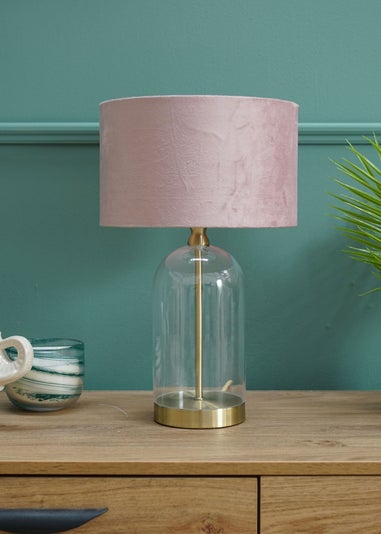 ValueLights Jessy Glass Table Lamp Blush Pink Shade (41cm x 25cm)