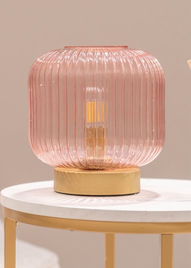 ValueLights Monroe Pink Glass Battery Operated Table Lamp (21.5cm x 20cm x 20cm)