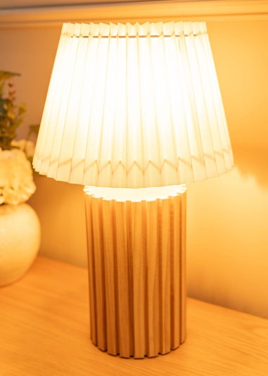 ValueLights Natural Brooke Wooden Table Lamp (43cm x 28cm x 28cm)