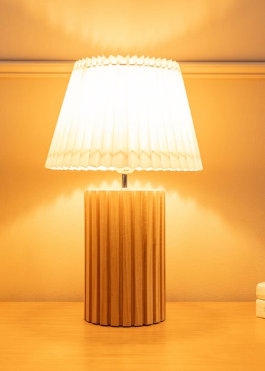 ValueLights Natural Brooke Wooden Table Lamp (43cm x 28cm x 28cm)