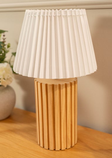 ValueLights Natural Brooke Wooden Table Lamp (43cm x 28cm x 28cm)