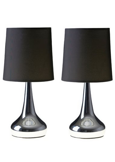 ValueLights Pair Of Chrome Teardrop Table Lamps Black Shades (33cm x 16cm x 16cm)