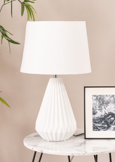 ValueLights Linea White Ceramic Light Up Base Table Lamp (45cm x 27cm x 27cm)