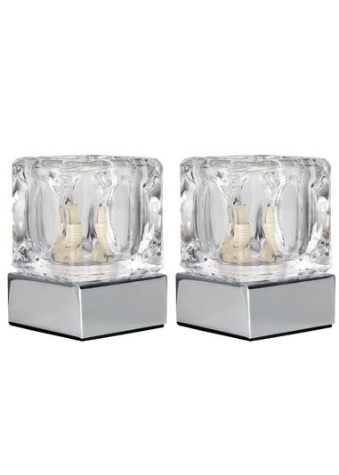 ValueLights Pair Of Ice Cube Touch Table Lamps (20cm x 7cm x 7cm)