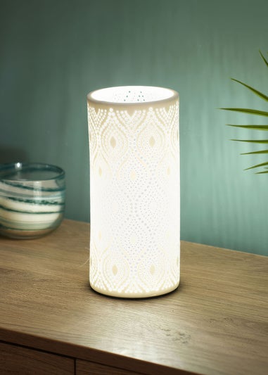 ValueLights Dahlia White Porcelain Table Lamp (24cm x 11cm x 11cm)