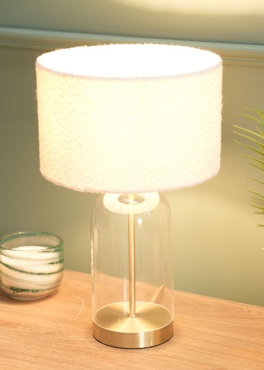 ValueLights Jessy Gold Glass Table Lamp Cream Boucle Shade (41cm x 25cm)