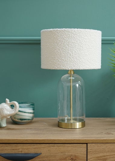 ValueLights Jessy Gold Glass Table Lamp Cream Boucle Shade (41cm x 25cm)