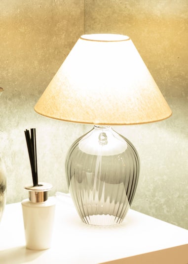 ValueLights Olivet Grey Glass Table Lamp (34cm x 25cm x 25cm)