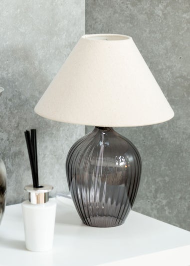 ValueLights Olivet Grey Glass Table Lamp (34cm x 25cm x 25cm)