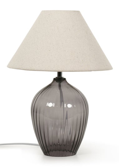 ValueLights Olivet Grey Glass Table Lamp (34cm x 25cm x 25cm)