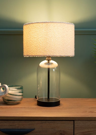 ValueLights Jessy Black Glass Table Lamp Cream Boucle Shade (41cm x 25cm)