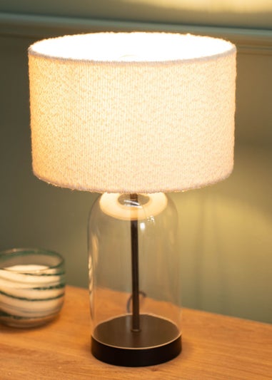 ValueLights Jessy Black Glass Table Lamp Cream Boucle Shade (41cm x 25cm)