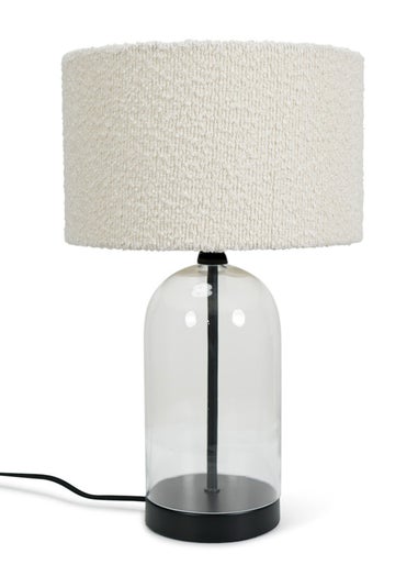 ValueLights Jessy Black Glass Table Lamp Cream Boucle Shade (41cm x 25cm)