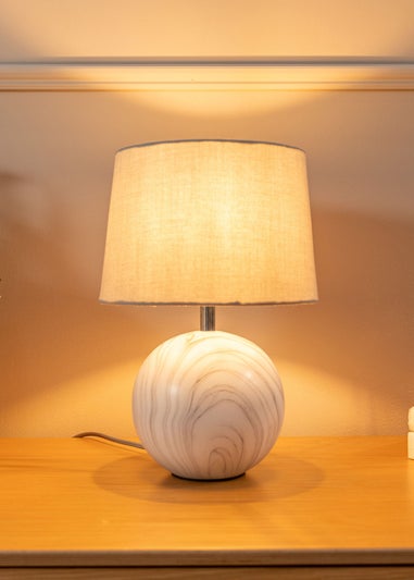 ValueLights Grey Connie Marble Effect Ceramic Table Lamp (34cm x 23cm x 23cm)