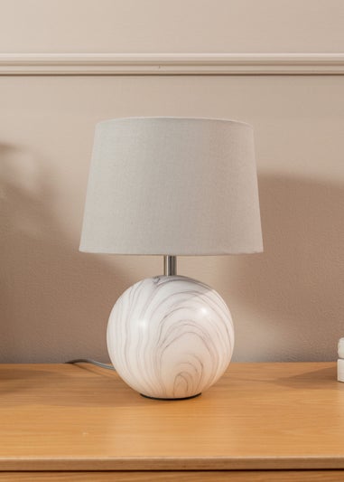 ValueLights Grey Connie Marble Effect Ceramic Table Lamp (34cm x 23cm x 23cm)