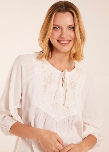 Blue Vanilla Ivory Floral Embroidered Bust Top