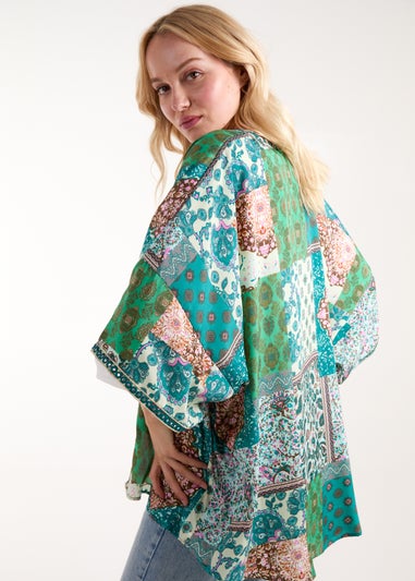Blue Vanilla Green Embellished Kimono