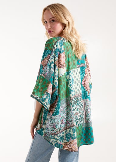 Blue Vanilla Green Embellished Kimono