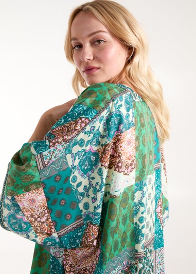 Blue Vanilla Green Embellished Kimono