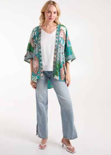 Blue Vanilla Green Embellished Kimono
