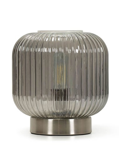 ValueLights Monroe Smoked Glass Battery Operated Table Lamp (21.5cm x 20cm x 20cm)