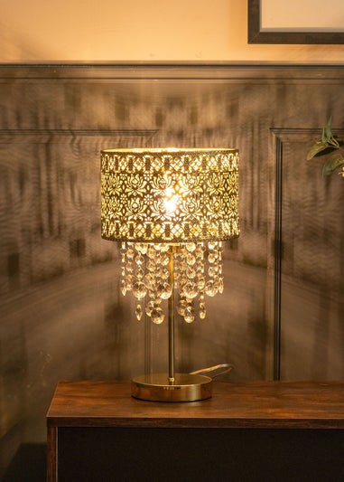 ValueLights Enna Gold Metal Table Lamp (40cm x 22cm x 22cm)